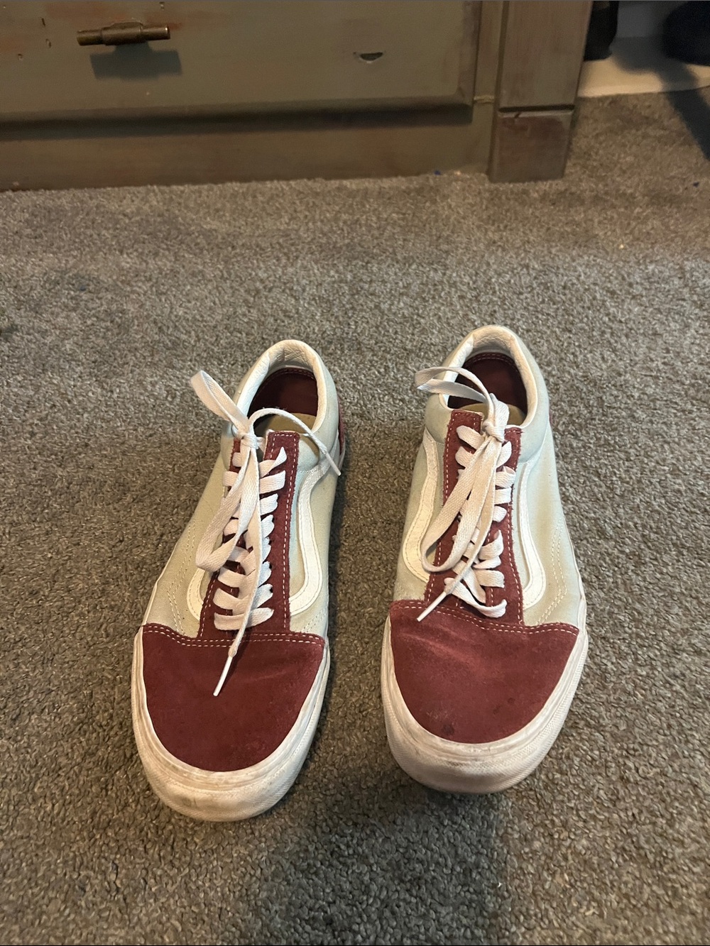 Vans Men's Lace-Up Sneakers in Cream and Maroon